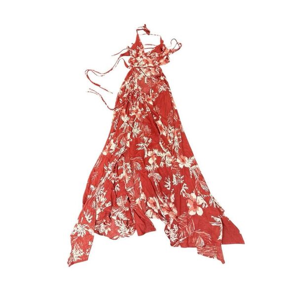 Free People Lille Halter Maxi Dress Raspberry Red Floral Cutout Sz S Cotton - Picture 9 of 15